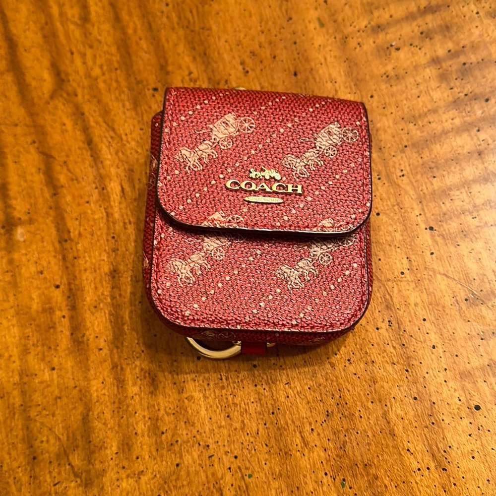 Coach mini bag charm. Red/gold